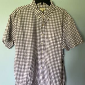 Men’s Gray and white checked shirt button down collar crisp summer look sz xl